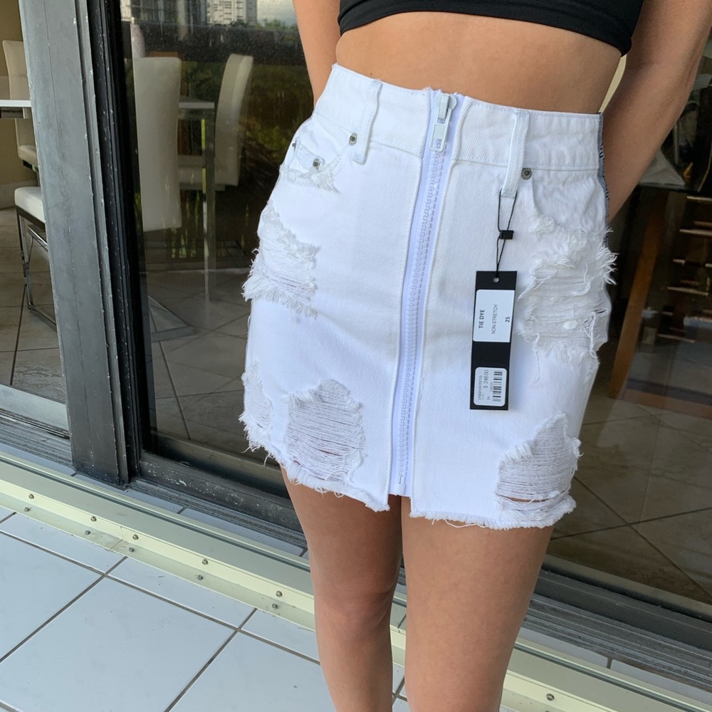 NWT Carmar LF tracker tape zip denim jean skirt